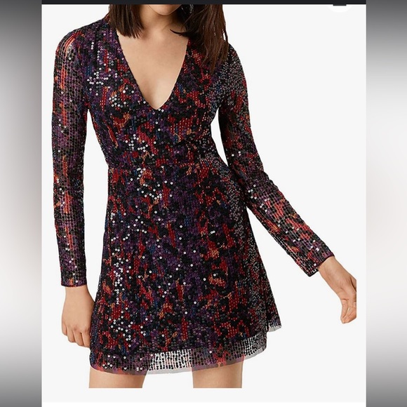 french connection leopard sequin dress French Connection Sequin Leopard V-Neck Tunic Dress Sz 10 *511